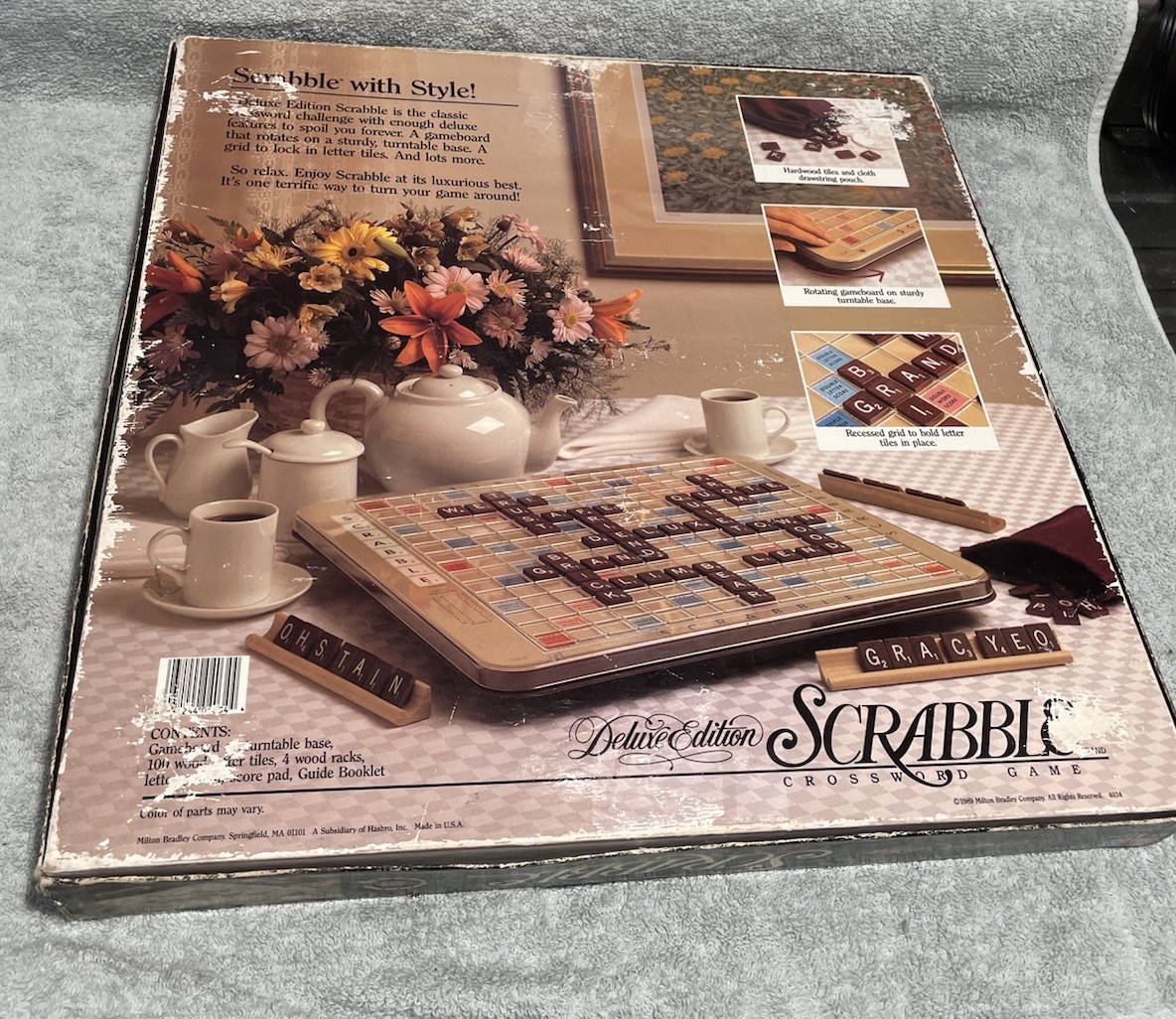 Milton Bradley Scrabble Deluxe Crossword Board Game Rotating Turntable 1988