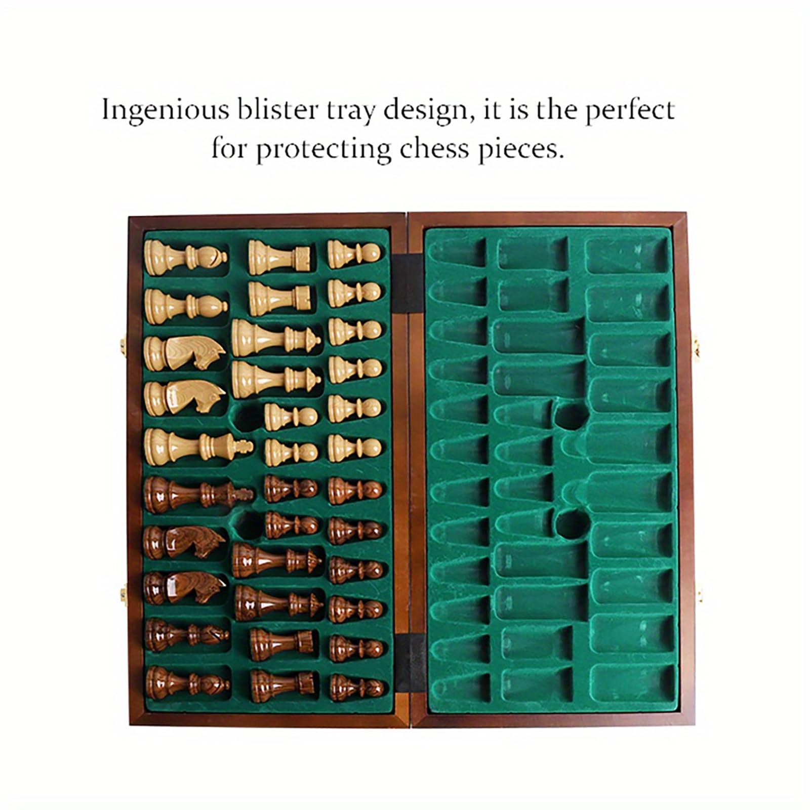 20″ Extra Large Folding Chess Set – Walnut Wood Board & Weighted PVC Pieces –