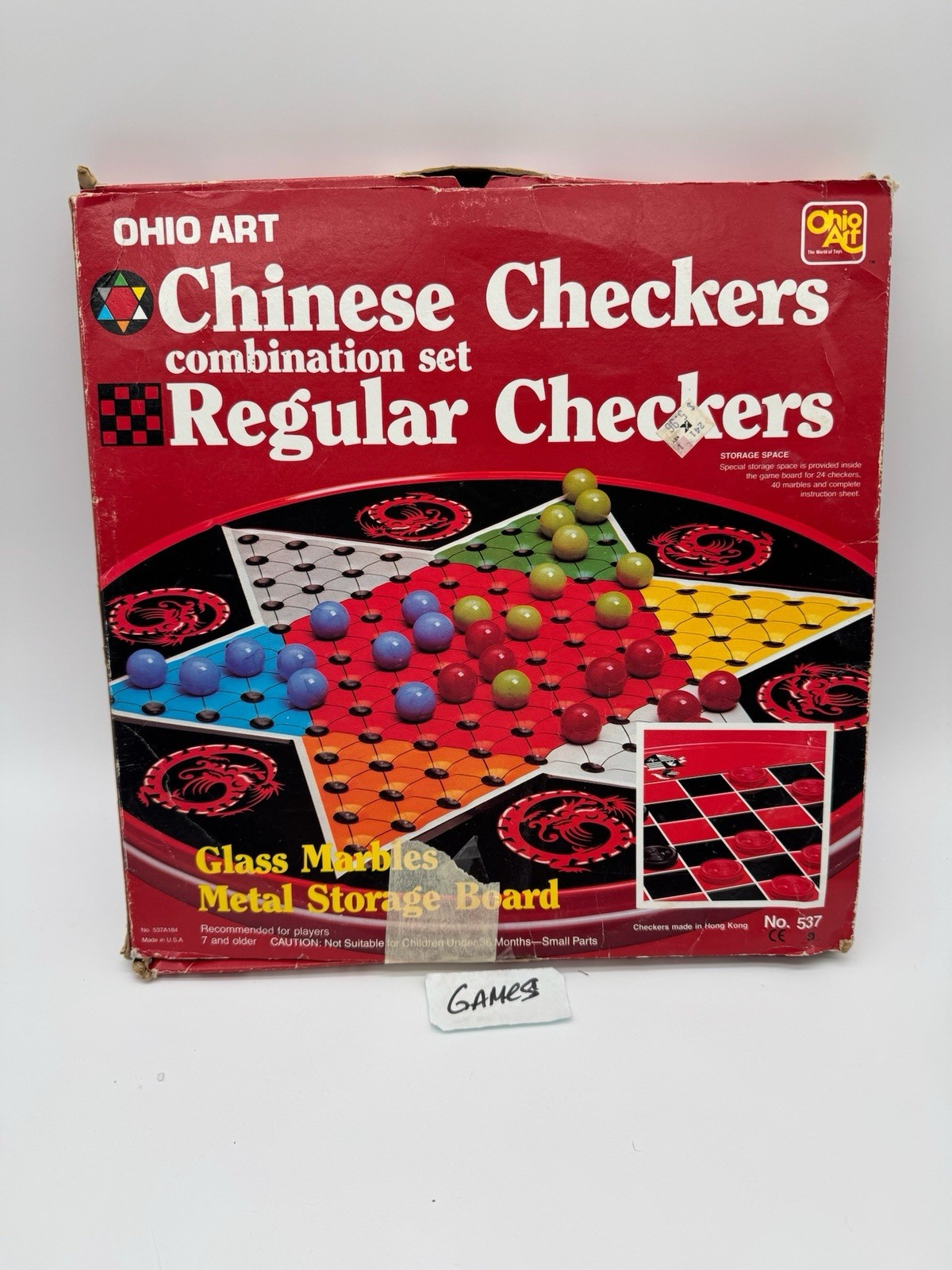VINTAGE Ohio Art No. 537 Combination Chinese Checkers Regular Checkers Game READ