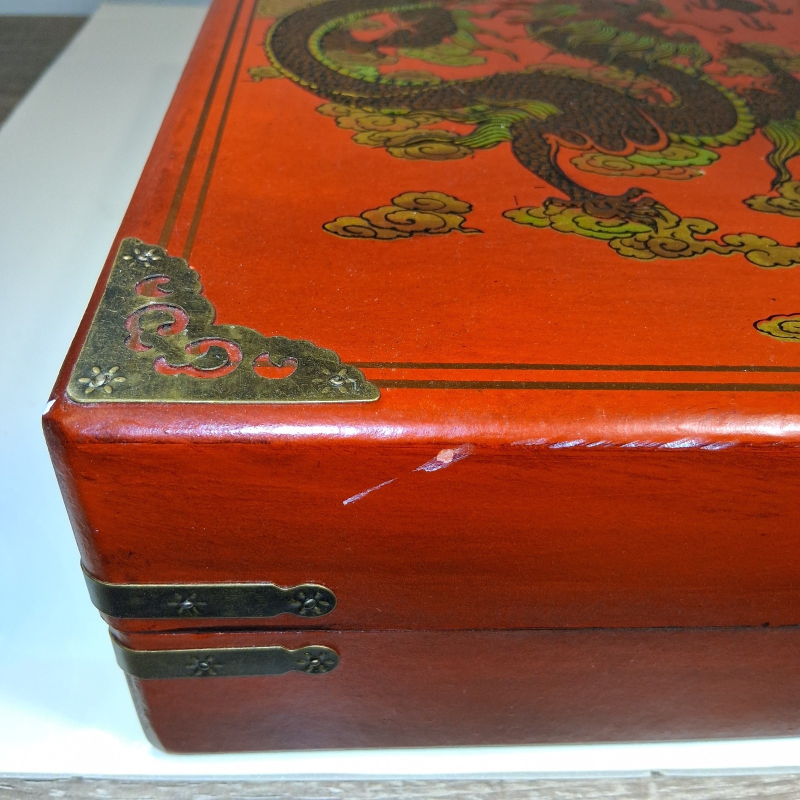 Vintage Chinese Dragon Phoenix Multi Game Chest Chess Backgammon Go Complete 16″