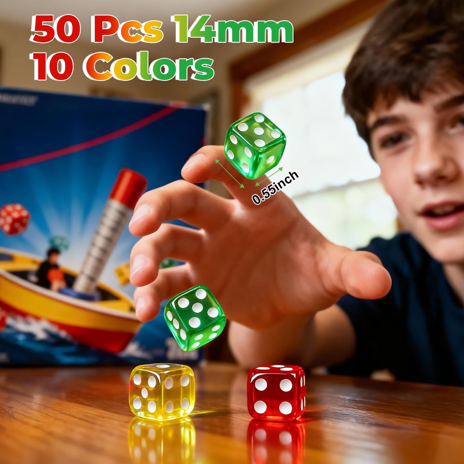 50 Pack 14mm Colored Six Sided Dice 10 Assorted Colors Math Board Games