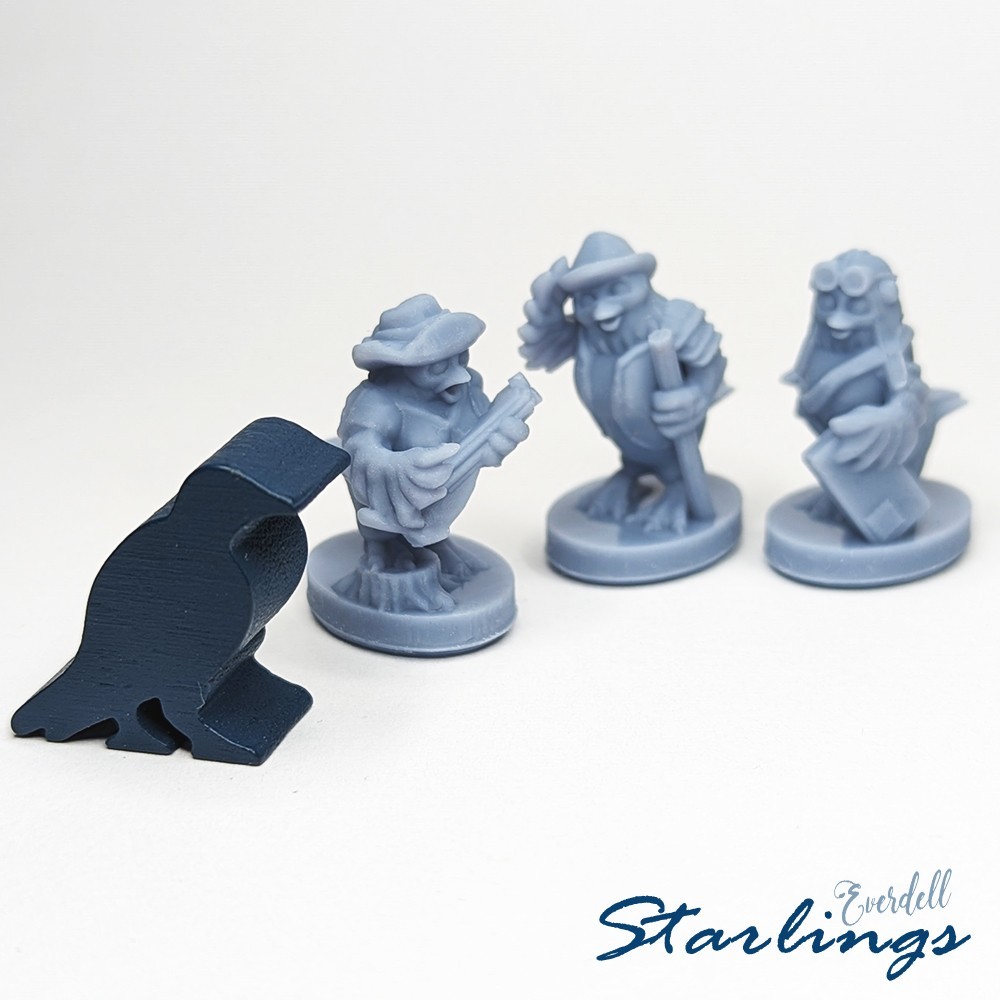 BLUE Starlings 8pcs | Unofficial Upgrade for Everdell Pearlbrook, Frog, Rabbit