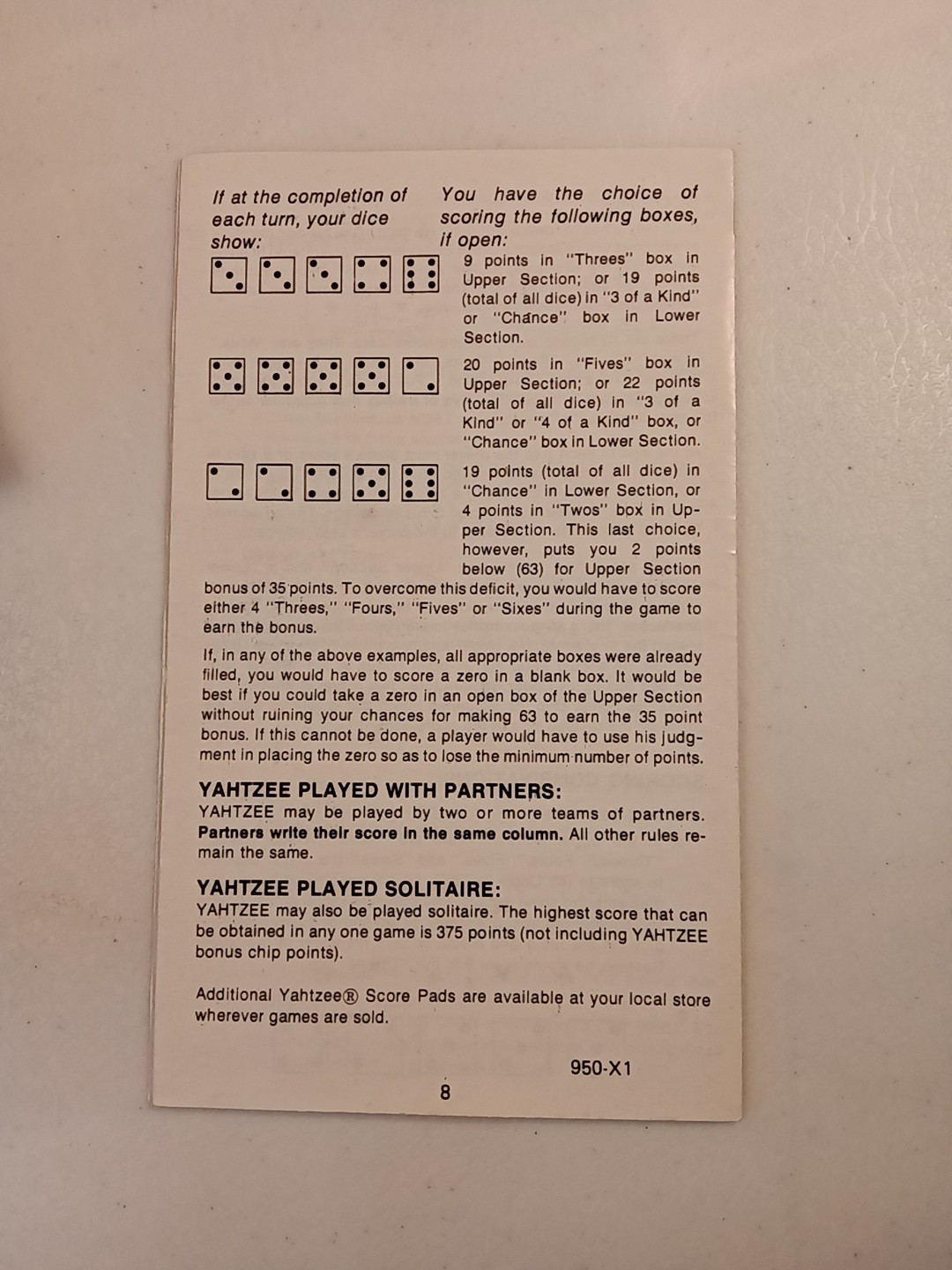 Vtg.Yahtzee Replacement Parts: Cup, 5 Dice, Chips, Manual,& Sealed Score Cards