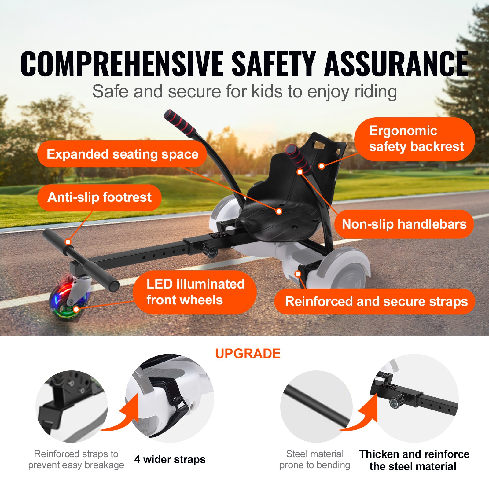 Self-Balancing Scooter Kit-Kart Seat Attachment for Hoverboard with LED Lights