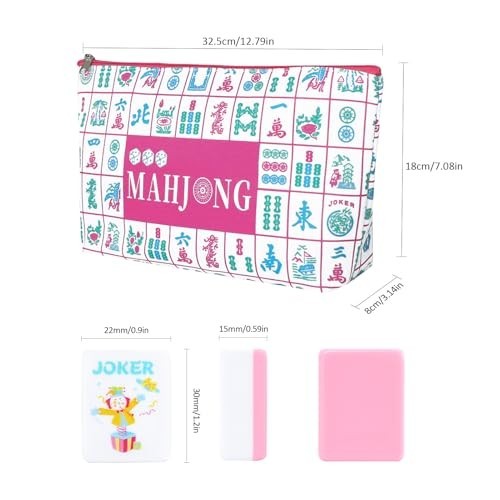 160 Pink American Printed Mahjong Game Set with Carrying Bag and Accessories