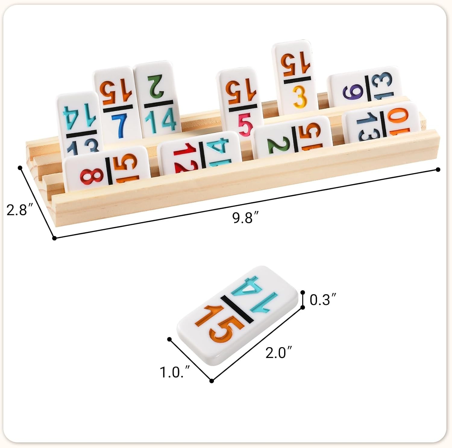 Mexican Train Dominoes Set with Numbers and 8 Wooden Tray/Racks Double 15Dominos