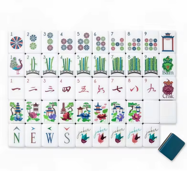 Luxury American Mahjong Set 160 Engraved Acrylic Tiles Navy Blue Gatsby