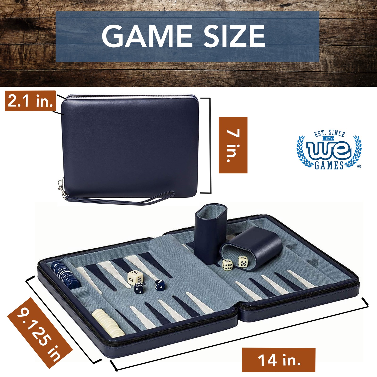 WE Games Magnetic Backgammon Set, Leatherette Case, Carrying Strap – Travel Size