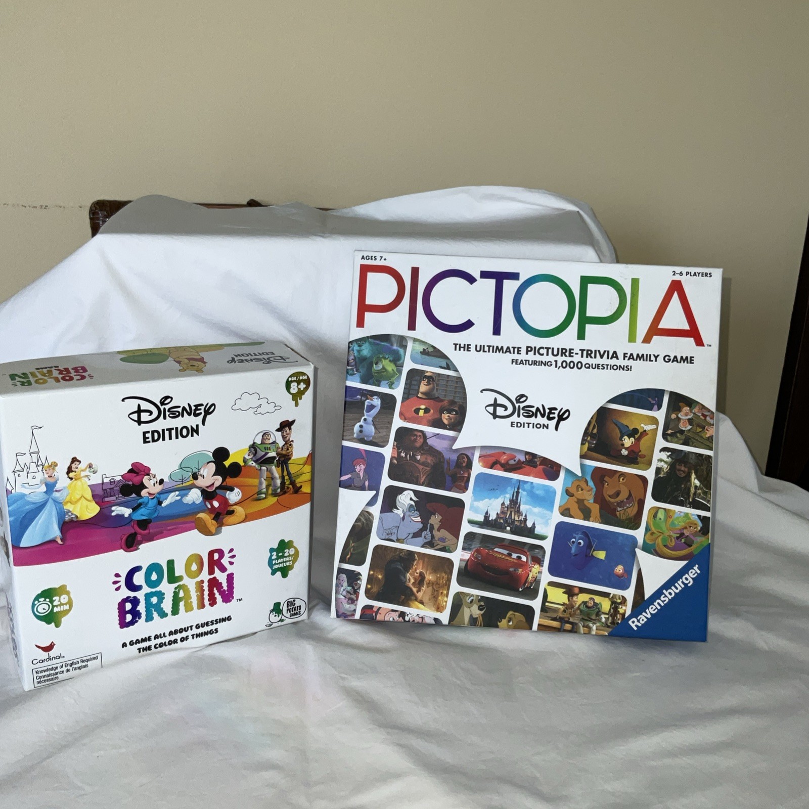 2 Disney Themed Trivia Games Color Brain & PIctopia EUC Ravensburger& Big Potato