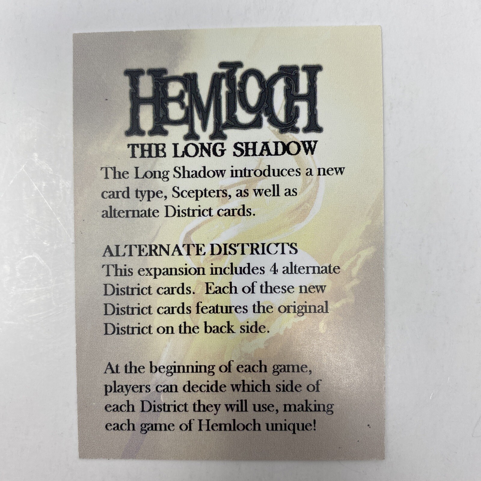 Hemloch: The Long Shadow by John Clowdus – Small box Games – USED