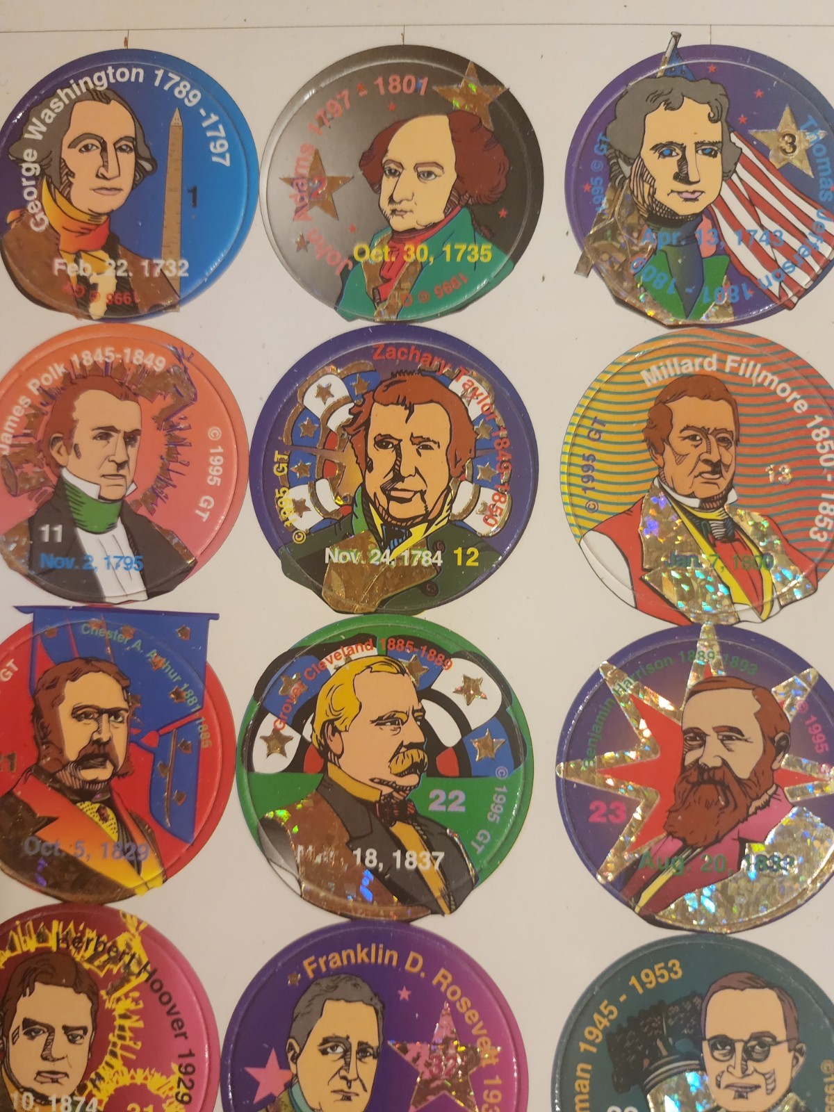 10 Sheets UnPunched Pogs Milk Caps Game Cap club, presidents + bonus boards