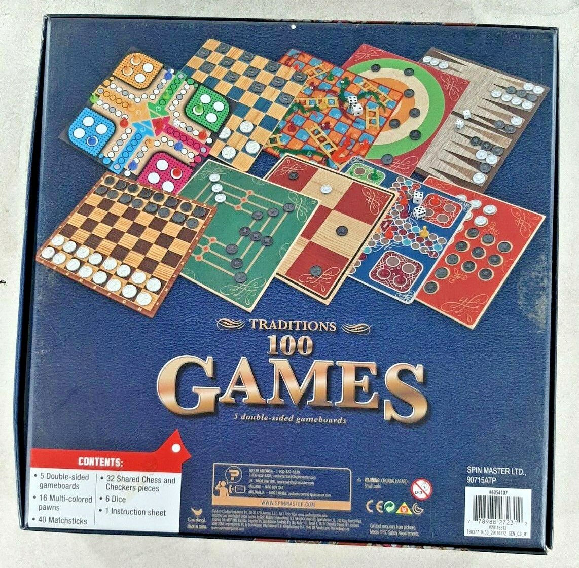 Traditions 100 Games Chess Checker Dice Family Fun Activity 5 boards