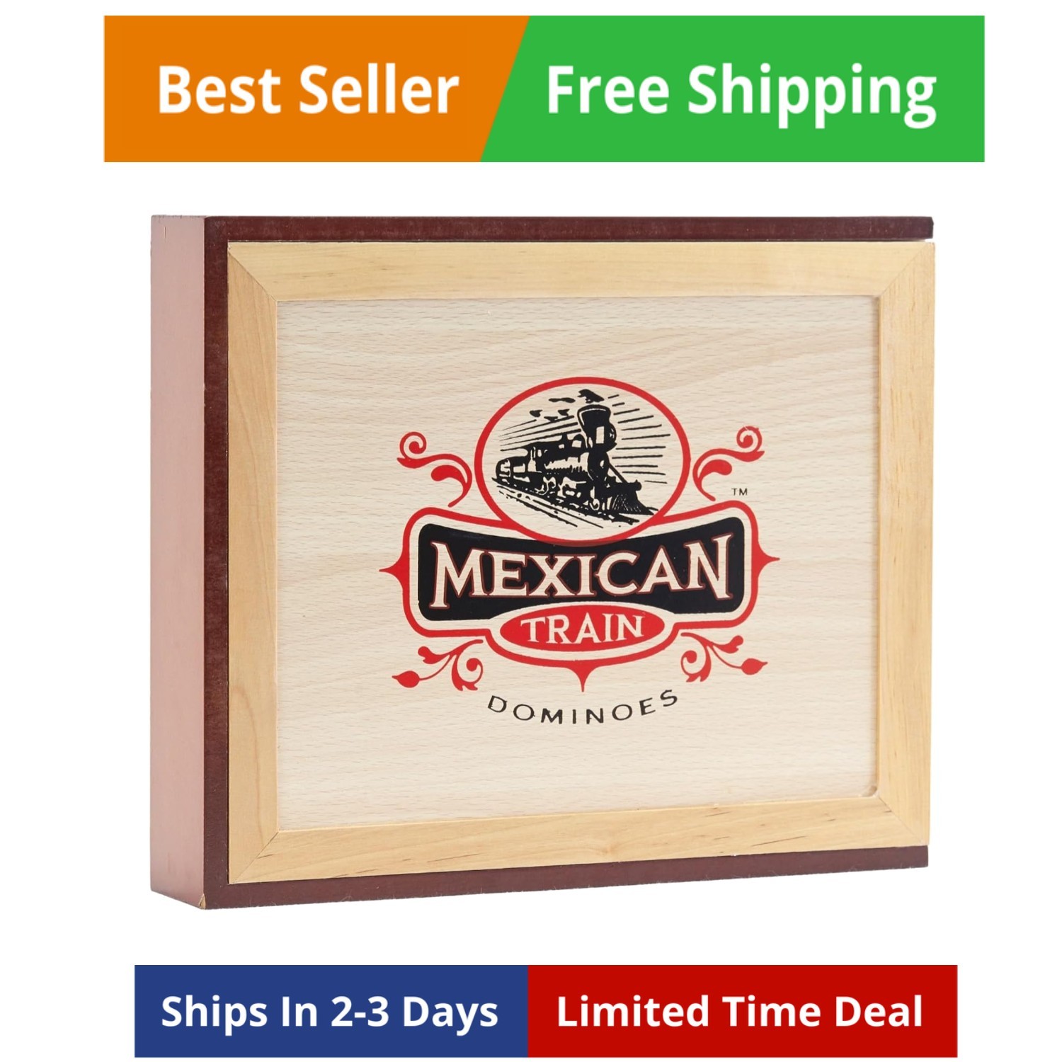 Mexican Train Domino Set in Wooden Collector Box from for 2 to 8 Players Ages…