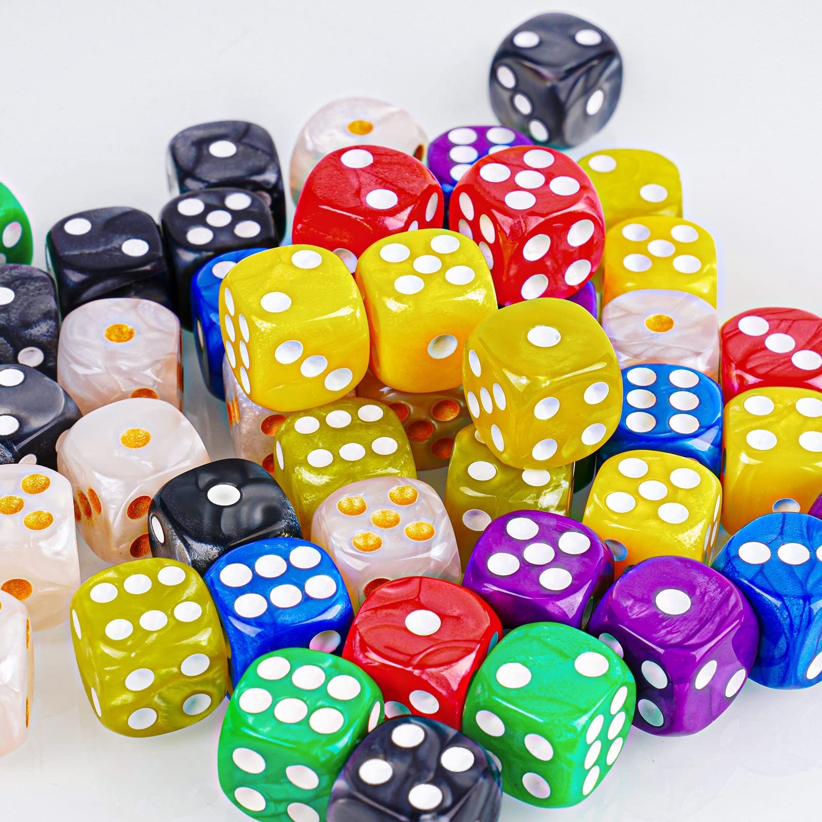 50-Pack Pearl Colors 16MM Round Corner Game Dice Set, 6-Sided Solid Multicolo…