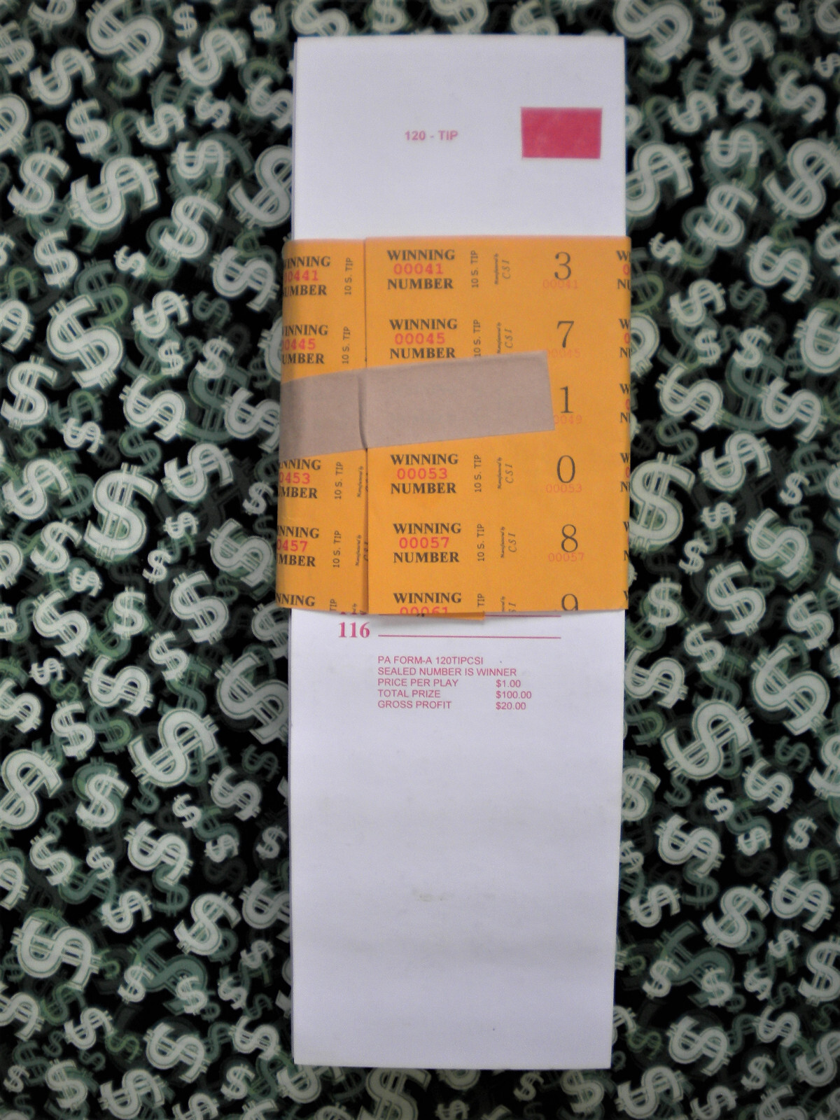 ( 1 Each ) ~ 120-P5 REGULAR “NOT Sure” TIP BOARDS {101-116} Pull Tab Jar Ticket