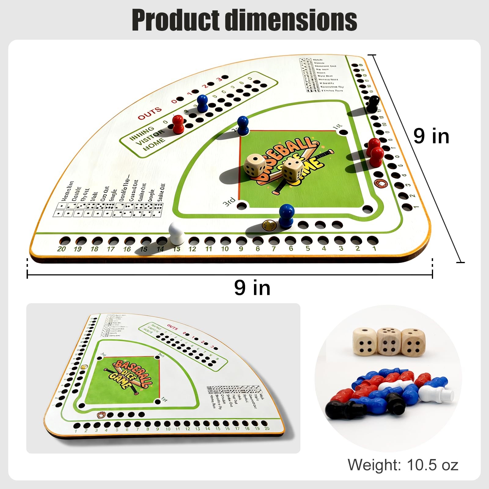 Baseball Board Gameï¼Œ5mm Thick Solid Oak Baseball Board Game, Portable Dice …
