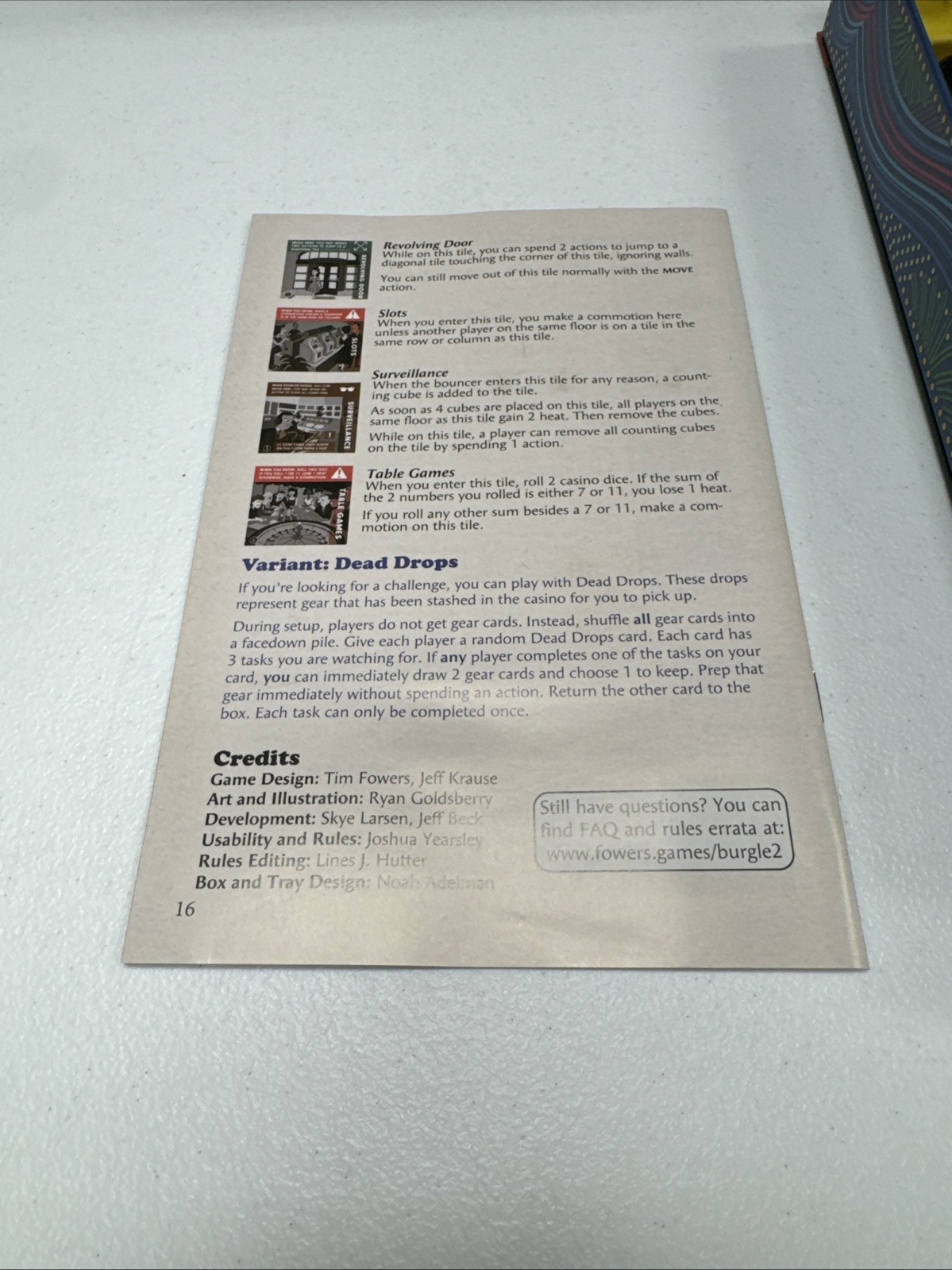 Fowers Games BURGLE BROS 2: THE CASINO CAPERS board game used ng52008