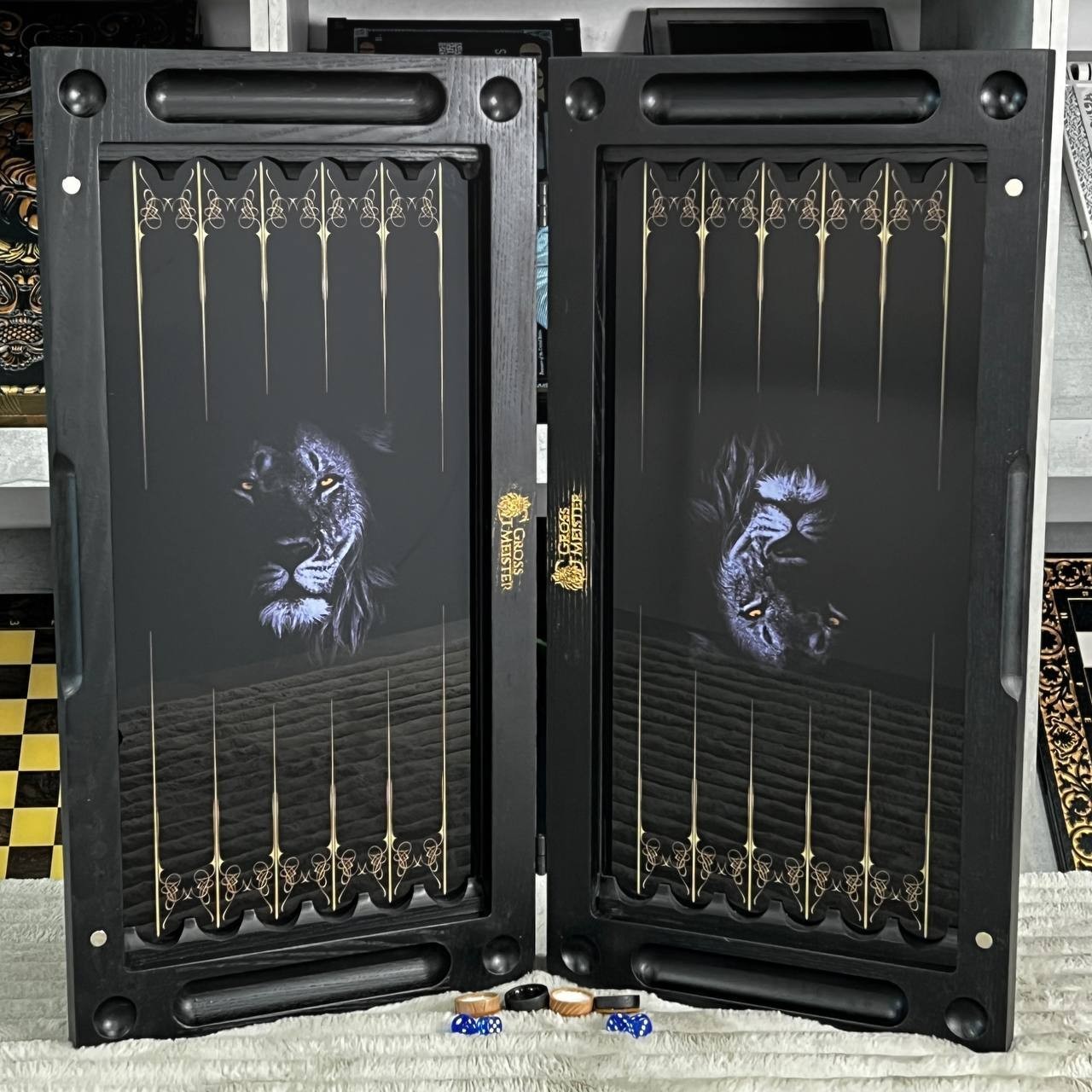 Tempered Glass Backgammon Set Lion Design, Game Board, Gift for Him 50cm (19.7″)