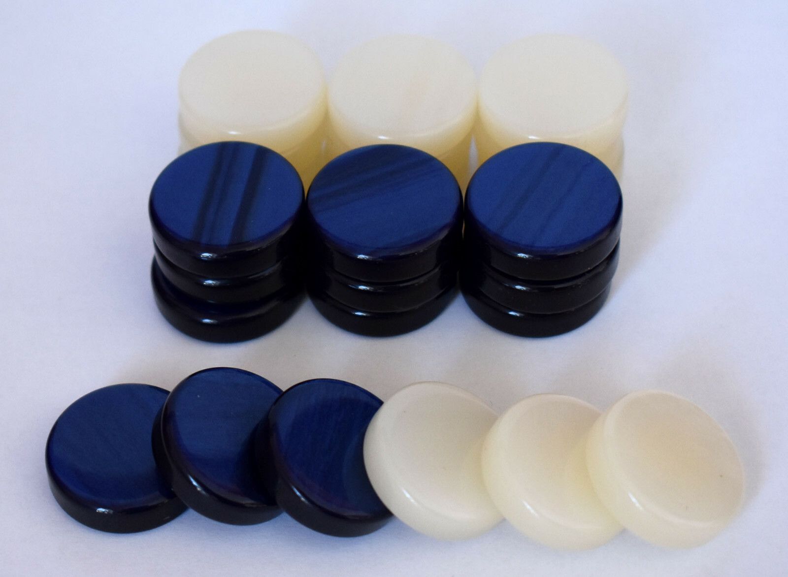 30 Small Acrylic Backgammon Checkers – Chips Blue & Ivory 1 inch – High Quality