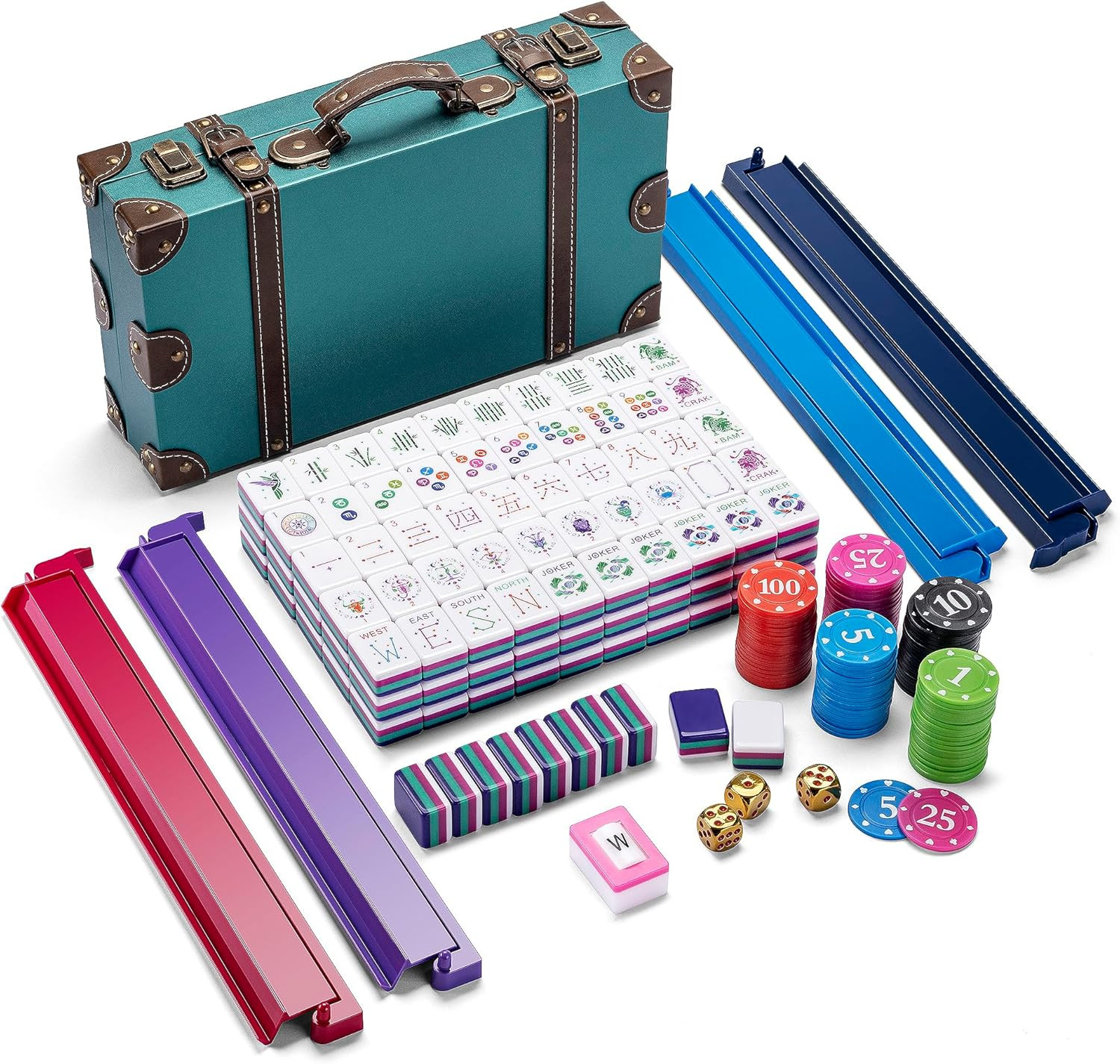 American Mahjong Tile Set – 160 Acrylic Tiles with 4 All-In-One Mahjong Tile Rac