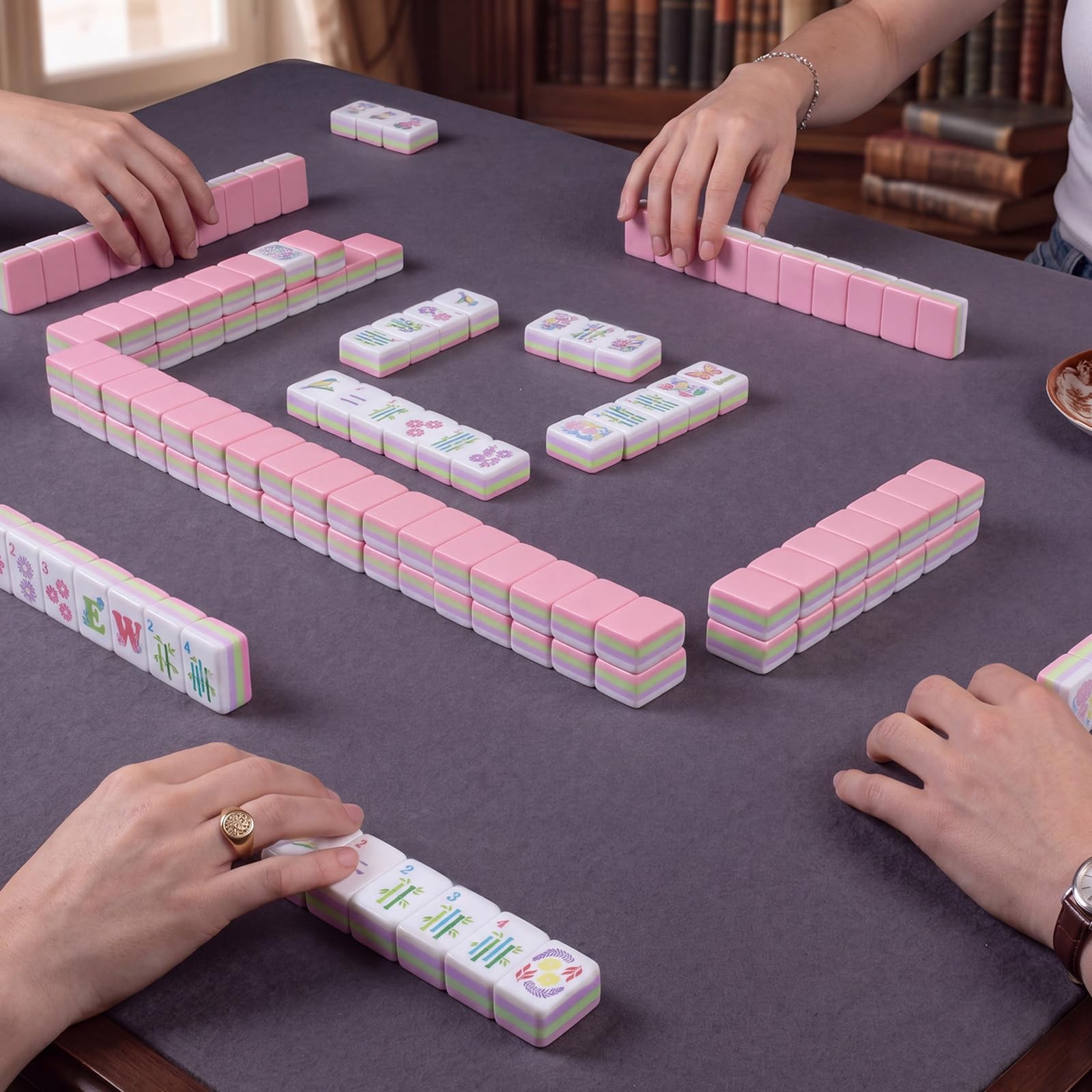 Arrowbash 160 Pcs Mini Mahjong Tiles Set 1 Inch Tiles Pink Flowers American M…