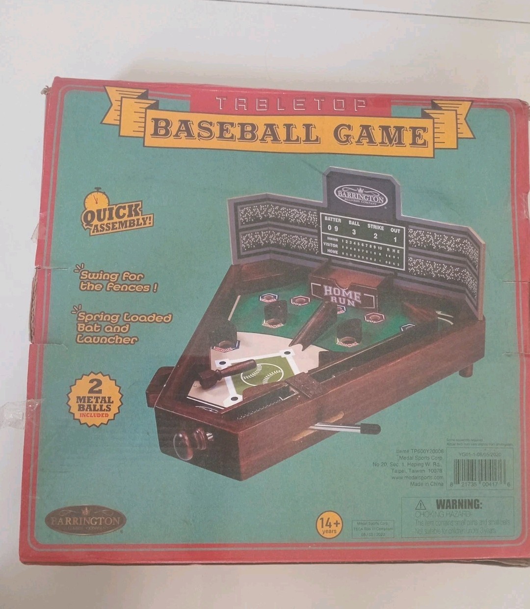 Barrington Wooden Tabletop Pinball Style Baseball Game Brand New