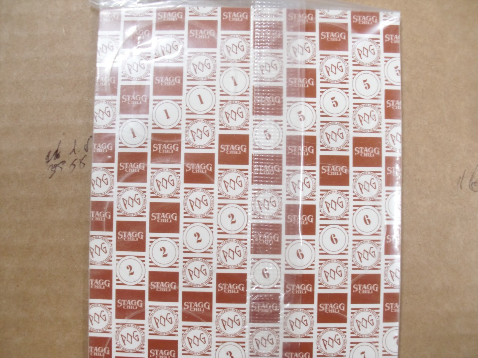 POGS/MILKCAPS STAGG CHILI “LEGENDS OF THE WEST” BY POG. 8 UP CARDED IN WRAP