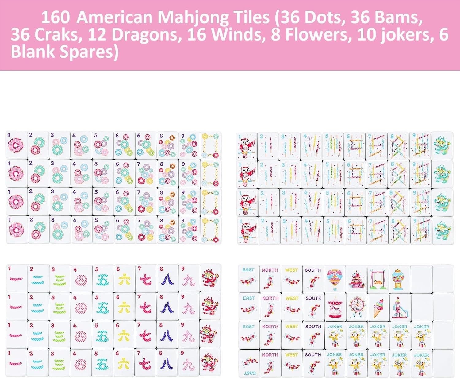 160 Pink Printed American Mahjong Game Set with Carrying Bag and Accessories NEW