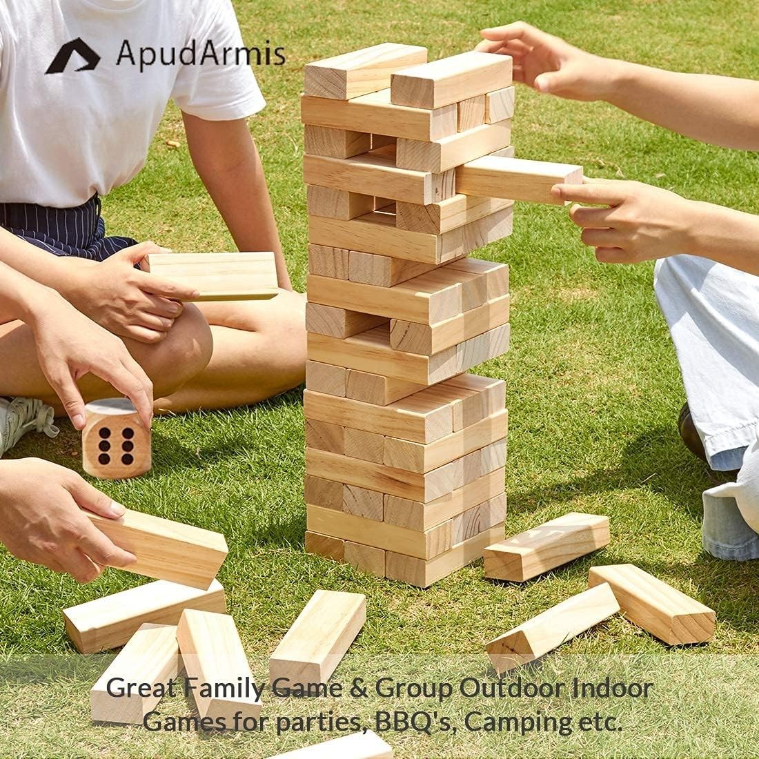 54 PCS Wooden Tumble Tower Game Set Giant Jenga Blocks Dice Scoreboard