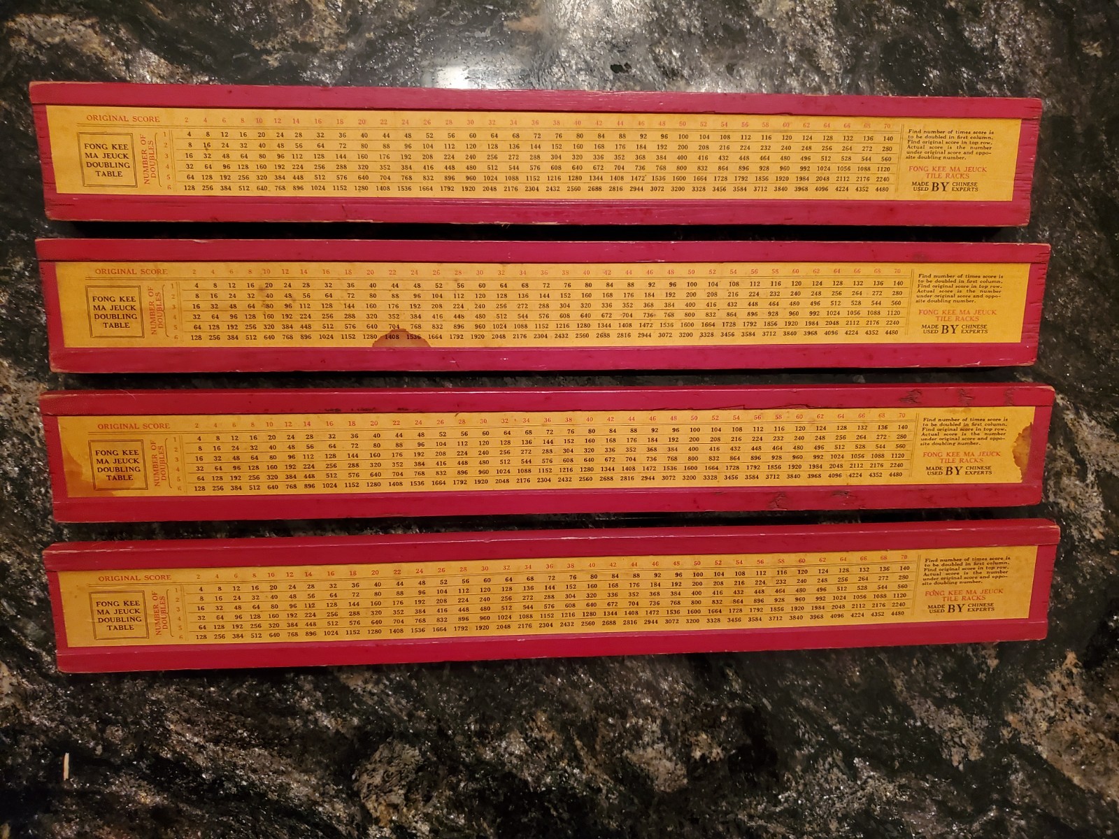 Vtg Red Camphor Wood Mahjong Racks Set of 4 Fong Kee Ma Jeuck 16.5″x 2.125″ Wide