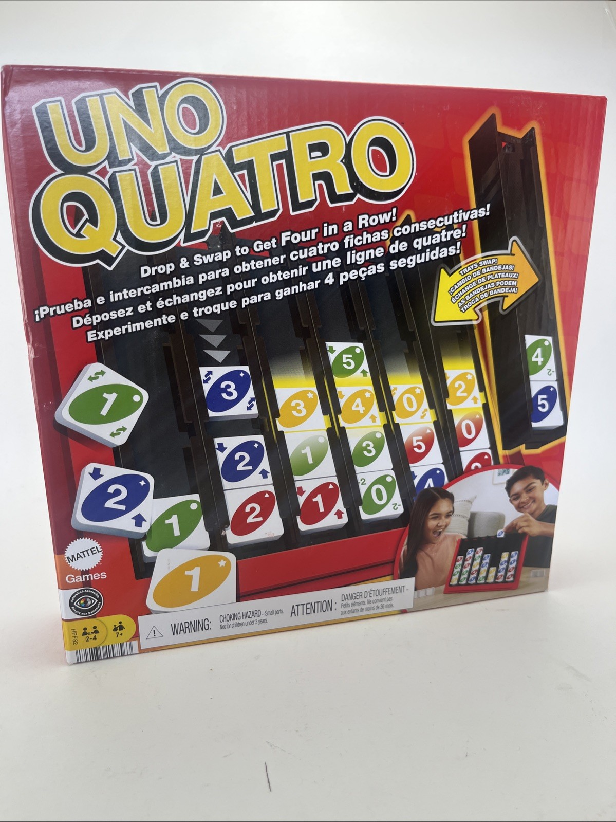 UNO Quatro Game with Colored Tiles & Plastic Game Grid New Open Box