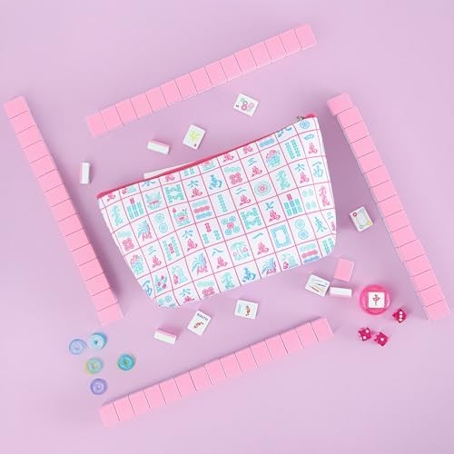 160 Pink American Printed Mahjong Game Set with Carrying Bag and Accessories