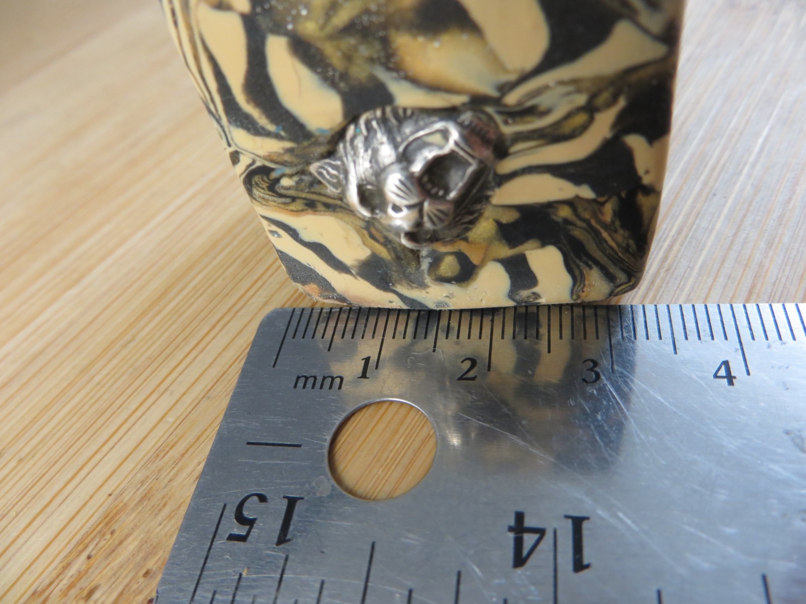 Jena’s Handmade Backgammon Doubling Cube Blue Tan Sterling Silver Wild Cat #410