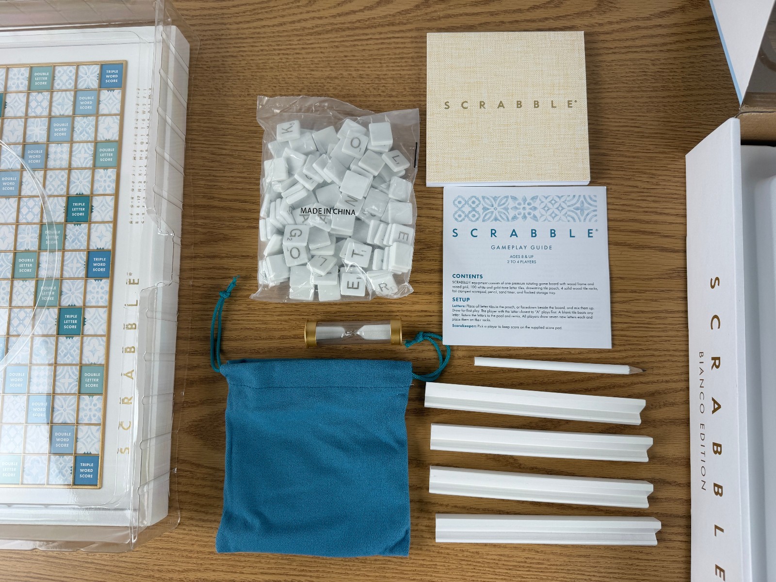 Scrabble Bianco Edition WS Game Rotating Wooden Game Board OPEN BOX