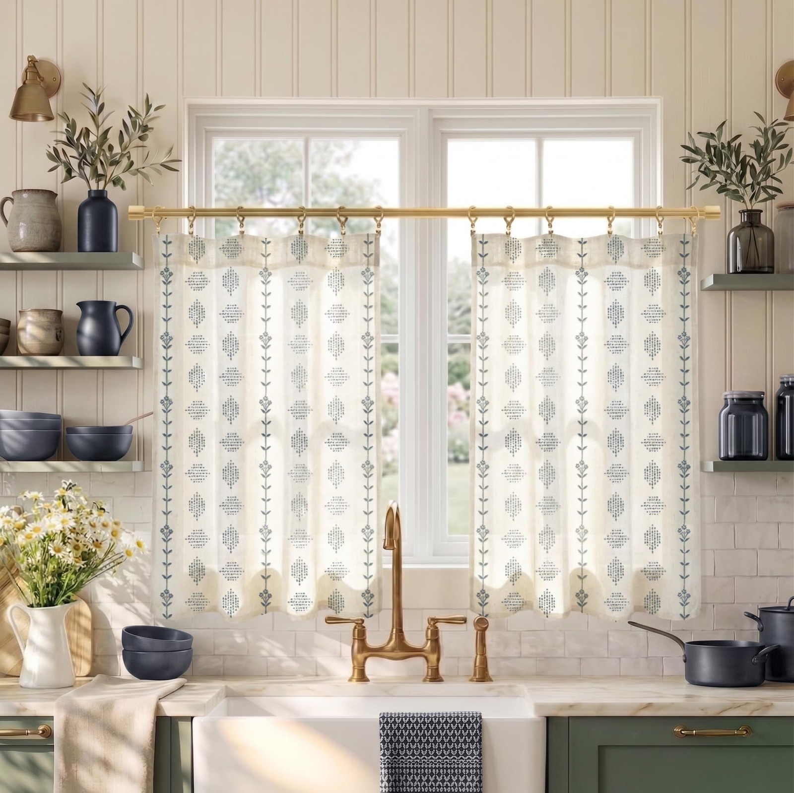Lino Rosa French Country Curtains for 24″W x 30″L (Pack of 2), Navy