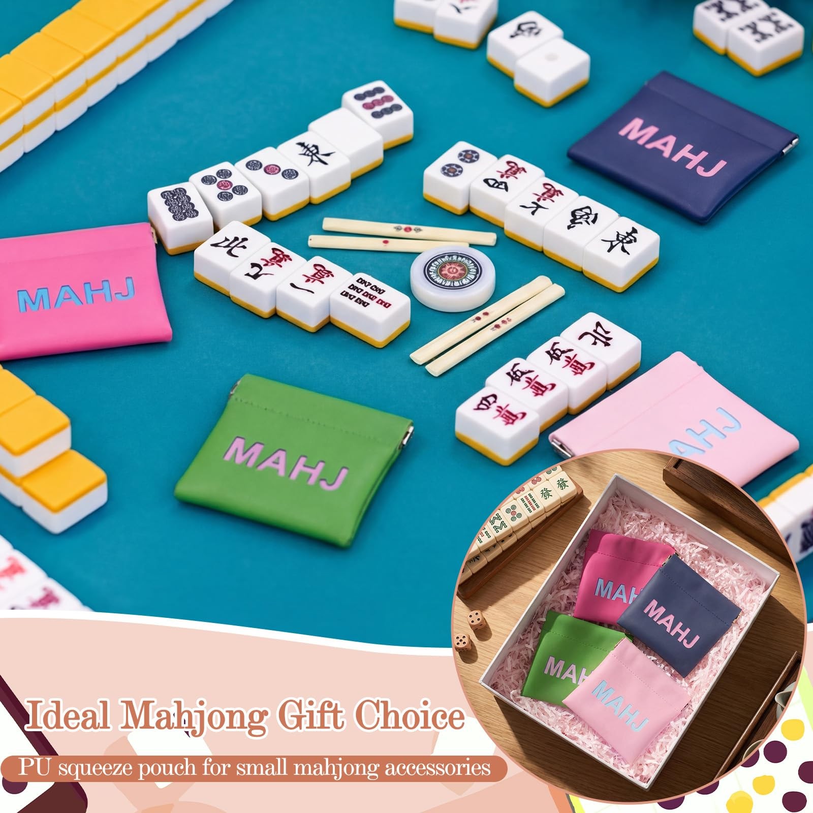 Mahjong Dice Bags 3.8 x 3.9 in PU Squeeze Mahjong Pouch Mini Dice Coin Tiles …