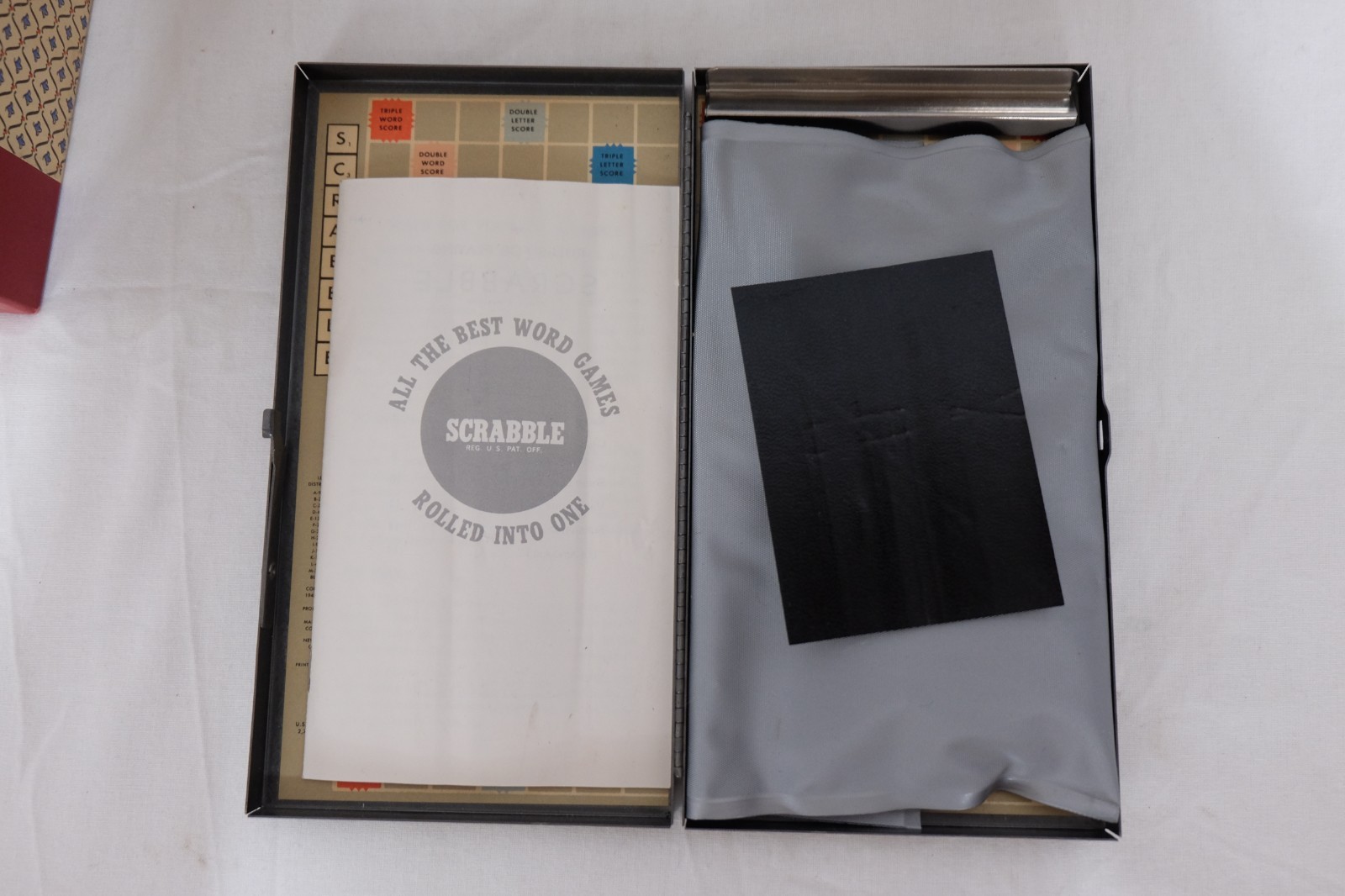 SCRABBLE Vintage 1950s Magnetic Travel Metal Case w/ “Book” Carrier – Complete