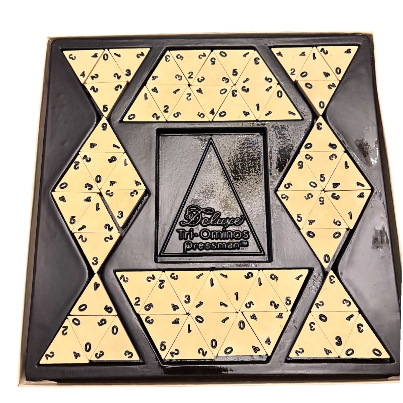 1968 Pressman Deluxe Tri-Ominos Game 4423 Ivory Crystalline Tiles