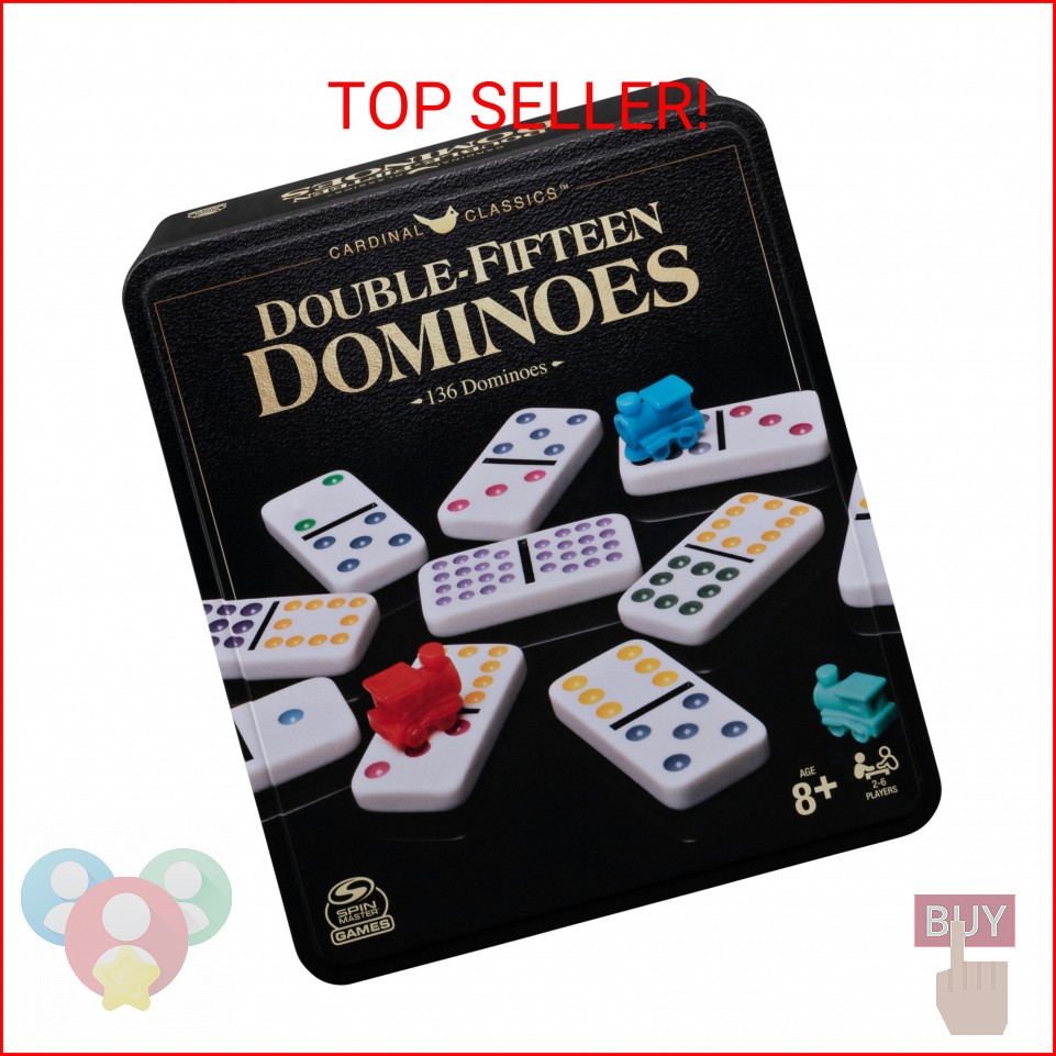 Spin Master Games, Cardinal Classics Double 15 Dominoes Set in Storage Tin, Fami