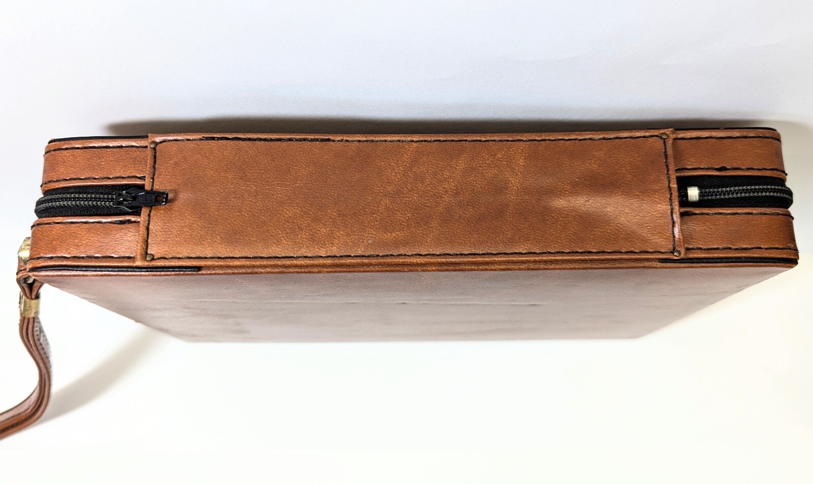 Vintage REISS Backgammon Travel BROWN FAUX LEATHER ZIPPER CASE Complete! 1970’s