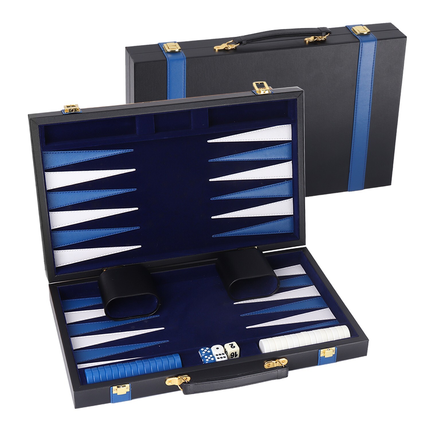 Classic Large Folding PU Leather Backgammon Board Game Set w/UREA Game Pieces