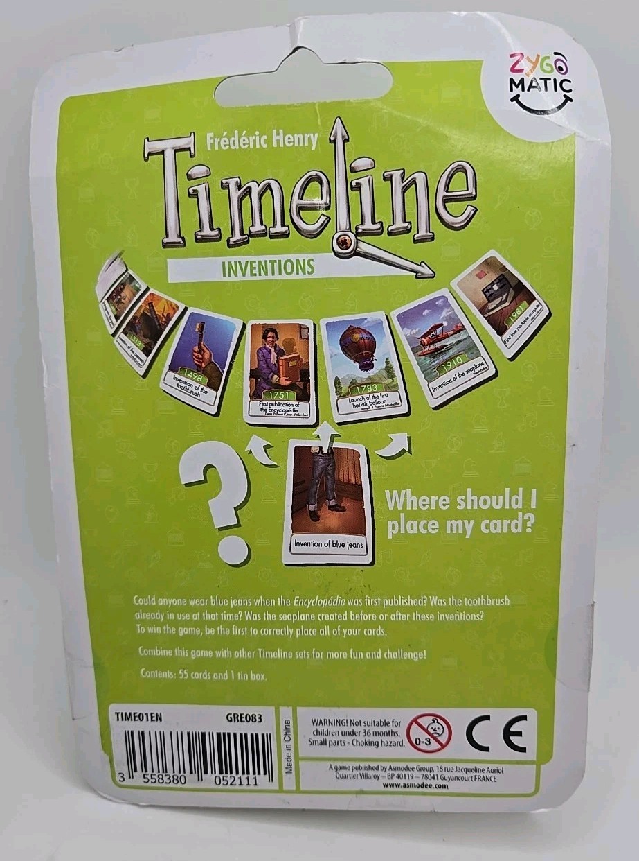2010-Timeline Inventions Card Game Zygomatic Asmodee 8+, 2-6 Players GRE083