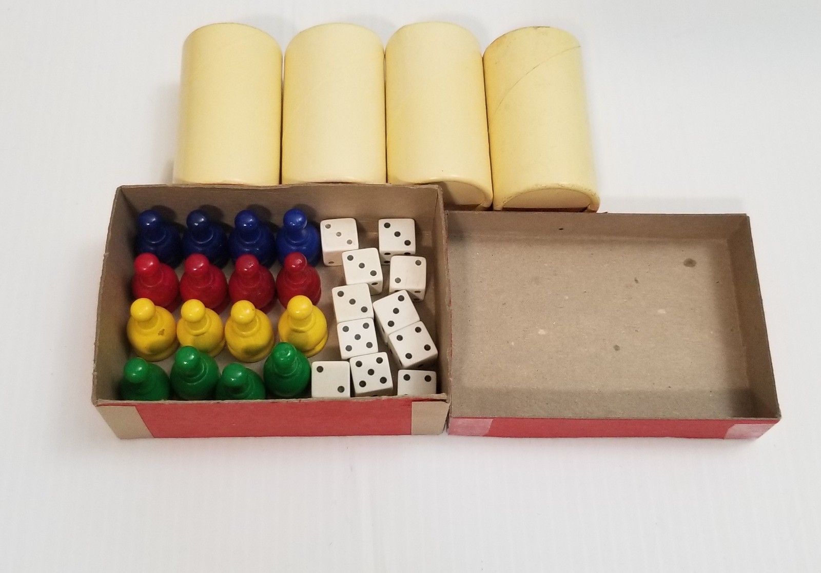 VTG Parcheesi Replacement Parts Lot 16 Pawns 11 Dice + 4 Cups, Selchow & Righter
