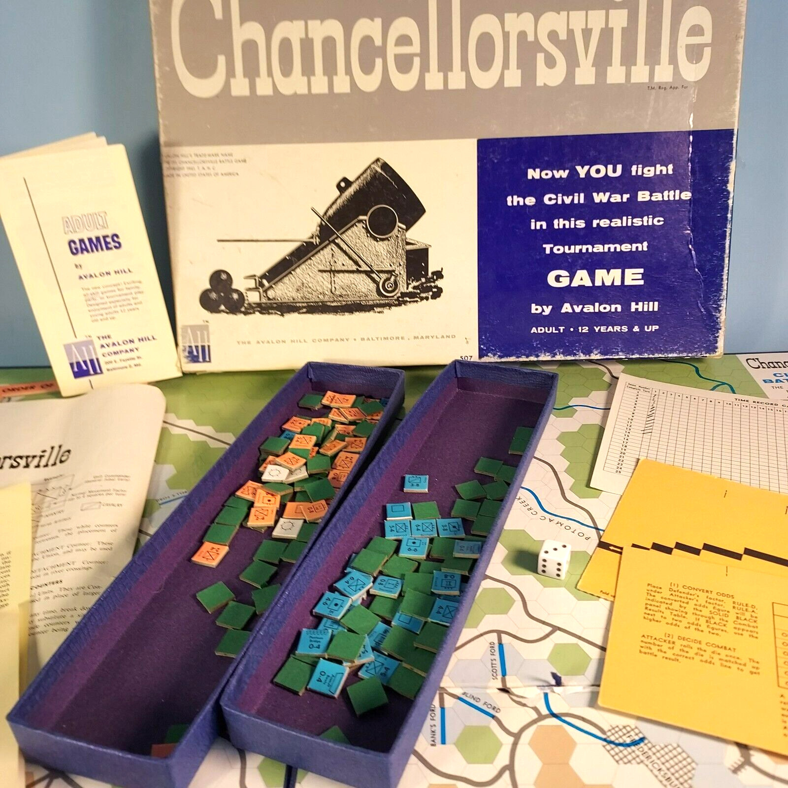 CHANCELLORSVILLE Civil War Battle Game Avalon Hill 1961 Excellent