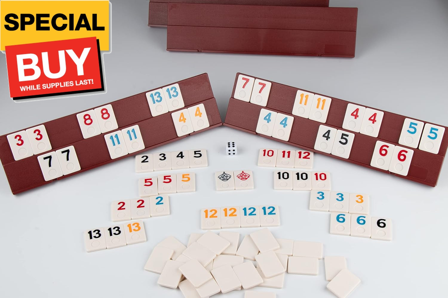 Rummy 106 Tiles Large Rummy with 4 Sturdy Racks& Instructions Rummy Tiles with A