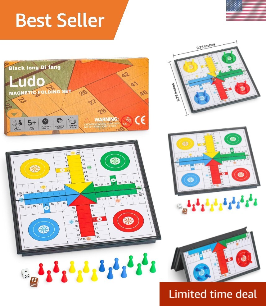 9.75-Inch Ludo Travel Game – Magnetic Folding Board for 2-4 Players, Easy Carry