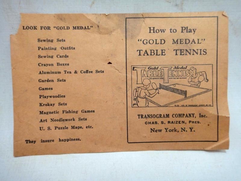 vintage TABLE TENNIS GAME gold medal TRANSOGRAM CO Japan rules england net balls