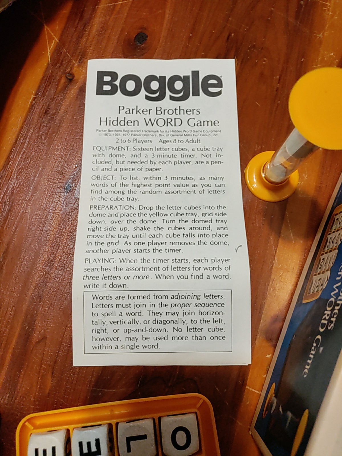 Vintage 1976 Boggle Parker Brothers Hidden Word Game 2 to 6 Players No. 104
