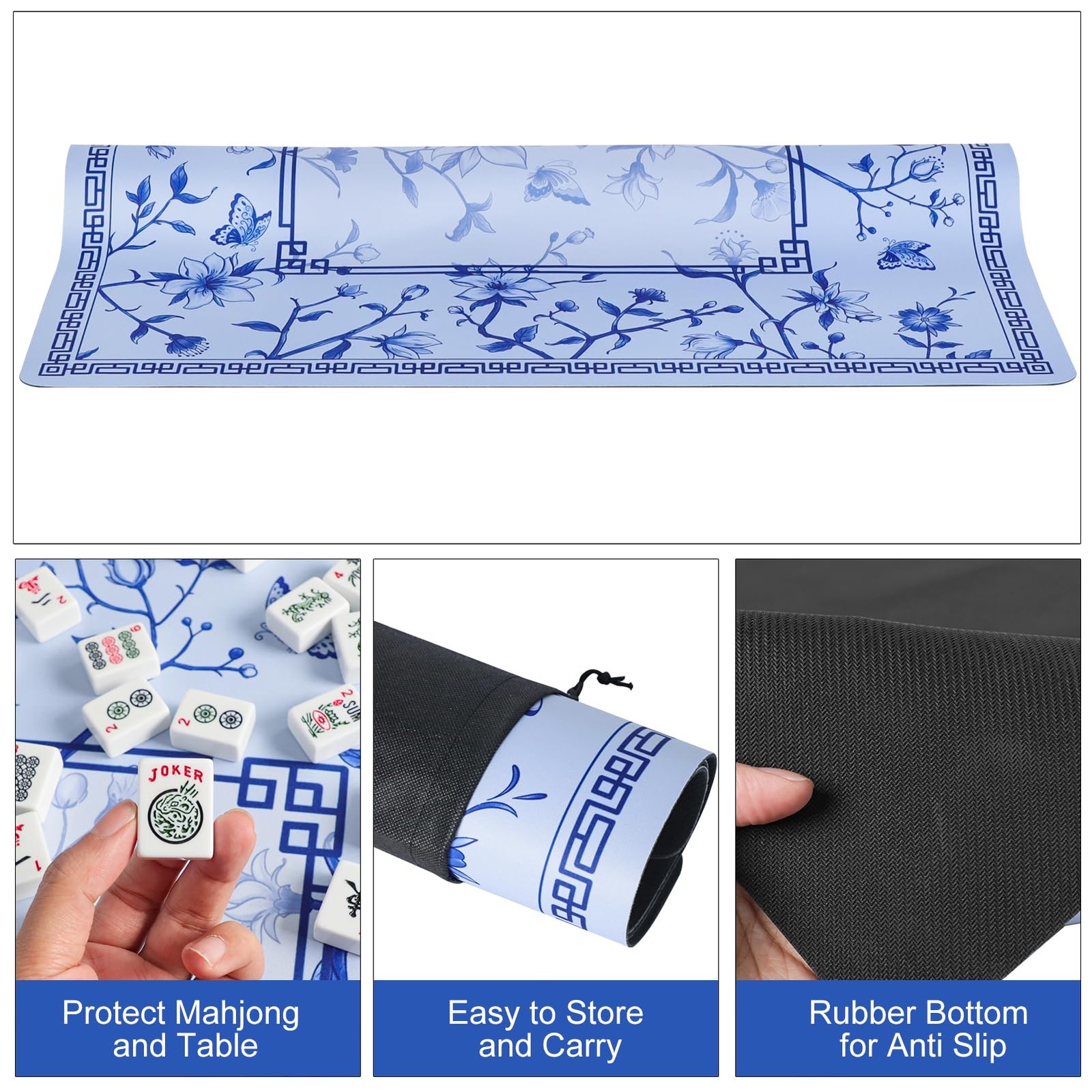 Jongyance Large Blue Printed Mahjong Mat 31.5 x x 0.08 inches,