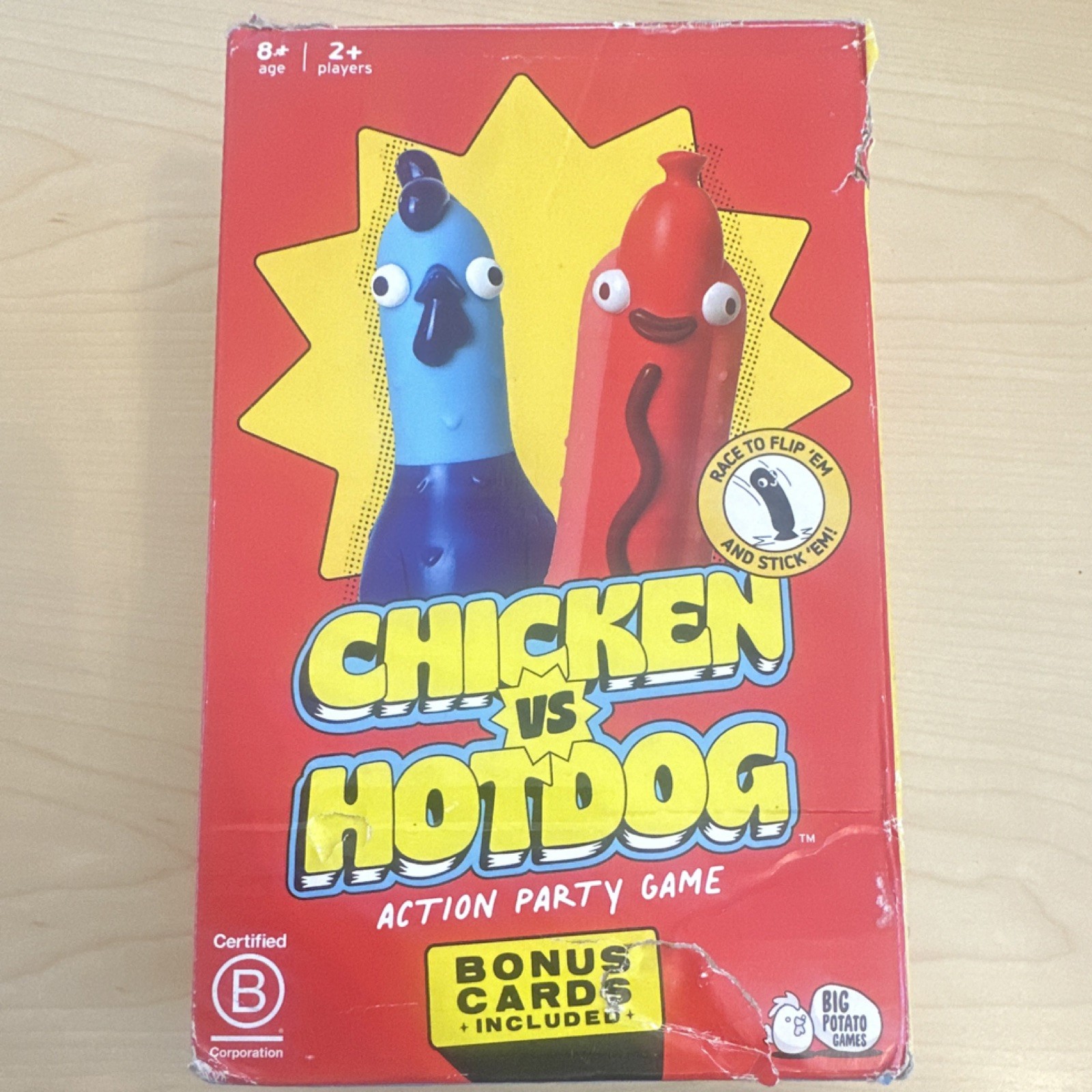 Big Potato Chicken vs Hotdog Party Game, Bonus Cards, 8+, 2+ Players *OPENED BOX